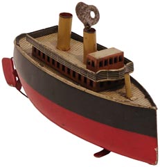 Ancien Paquebot Carette Jouet Mécanique En Tôle Années 30