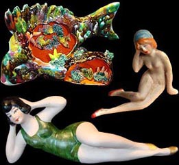 Vallauris Poisson veilleuse - Porcelaine allemande : baigneuse et naïade