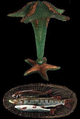 Lampe méduse et étoile de mer - Plat en barbotine décor de poissons