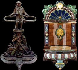 Porte-parapluie au marin et attributs de la marine - Fontaine au dauphin et masque de Vénus