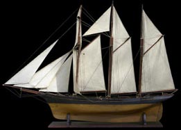 Maquette navigante goëlette trois mâts à hunier