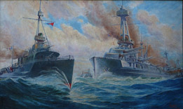 Batiment de ligne - Classe Bretagne - Huile sur panneau